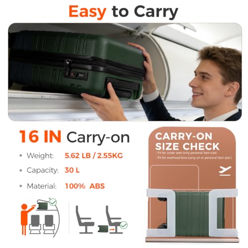 Hard Shell Suitcase With Removable Wheels, 16 Inch Carry On Luggage - color: Green