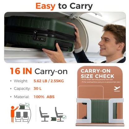 Hard Shell Suitcase With Removable Wheels, 16 Inch Carry On Luggage - color: Green