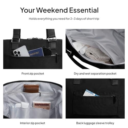 TOPEAST Travel Duffle Bag, Weekender Bags for Women with Shoe Compartment - color: Black