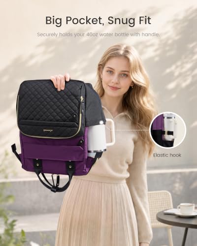 LOVEVOOK Laptop Backpack Women Quilted Teacher Nurse Work Backpack Purse - color: Purple Black, size: 17.3 inch-Cup