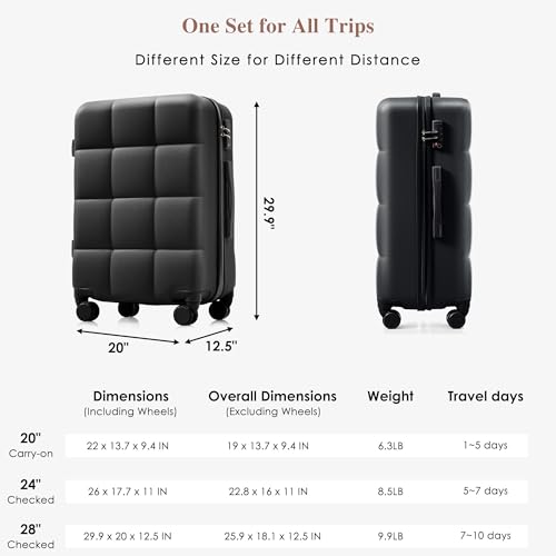 Hardshell Luggage Sets, Lightweight Stripes Suitcases with Spinner Wheels, Black Black - color: Black Black, size: 20/24/28 Inch
