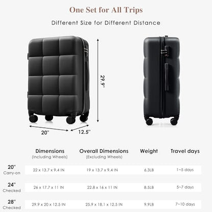 Hardshell Luggage Sets, Lightweight Stripes Suitcases with Spinner Wheels, Black Black - color: Black Black, size: 20/24/28 Inch