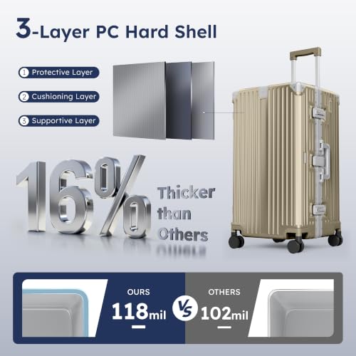 ALPHA CAMP Trunk Luggage 26 Inch with Aluminum Frame Zipperless Suitcase - color: Gold, size: 26 Inch