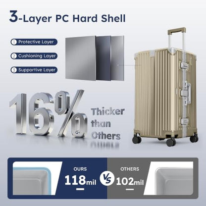 ALPHA CAMP Trunk Luggage 26 Inch with Aluminum Frame Zipperless Suitcase - color: Gold, size: 26 Inch