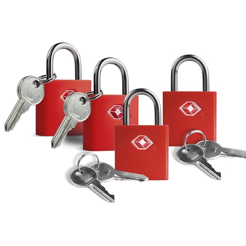 Luggage Locks TSA Approved, Small Padlock with Key, 4 Pack - color: Red