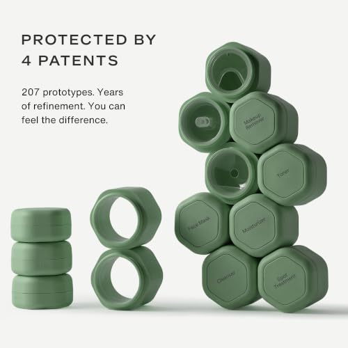 Cadence Travel Containers - 2pk (1 Small, 0.56oz + 1 Medium, 1.32oz), Eucalyptus - TSA Approved, Leak Proof, Magnetic Basic Body Care Capsules - Carry On Travel Essentials - Body Wash & Lotion Labels - color: Eucalyptus, size: Bodycare (Set of 2)