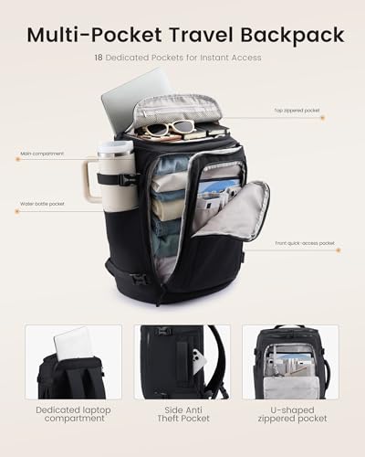 LOVEVOOK Travel Backpack for Women Men, 28L Personal Item Weekend Bag - color: Black, size: 28L-3Pcs