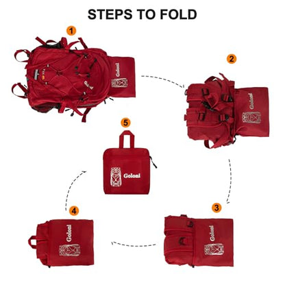 Goloni 45L Foldable Hiking Daypack, Lightweight Water‑Resistant Backpack - color: Red