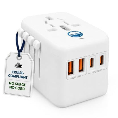 Cruise On Universal Travel Adapter, Cruise Approved [2 USB-C, 2 USB, AC] - color: [2 USB-C, 2 USB, 1 AC]