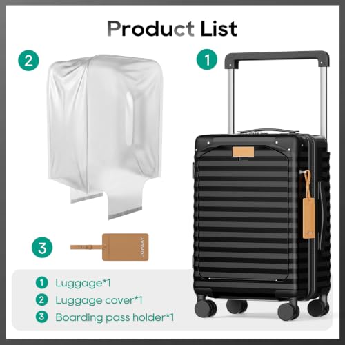 Joyway 20 Inch Carry on Luggage with Front Pocket and Cup Holder, Black - color: Black