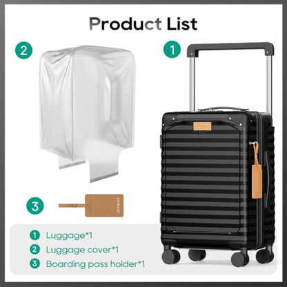 Joyway 20 Inch Carry on Luggage with Front Pocket and Cup Holder, Black - color: Black