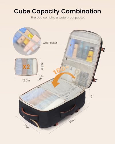 LOVEVOOK Rolling Backpack for Women, 40L Carry On with Wheels, 15.6'' - color: Ink Blue-grey Blue-black, size: 56L-3Pcs-Luggage