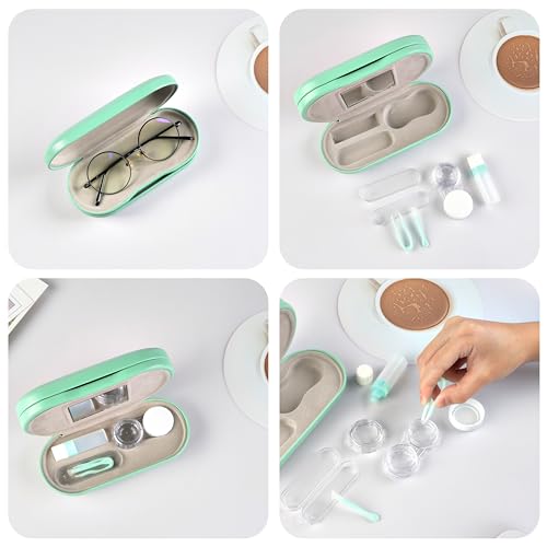 Eyeglass Case Double Sided Travel Size Portable Contact Lens Box 2 in 1 - color: E-Green-2