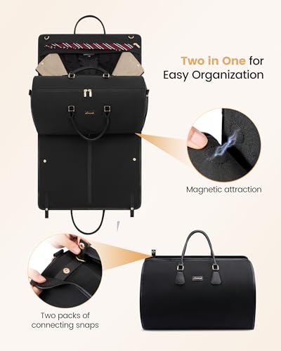 LOVEVOOK Garment Bags for Travel,3 in 1 Garment Duffle Bags with Shoe Pouch - color: Black with brown, size: Large-3 Pcs
