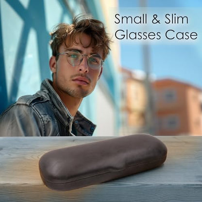 MyEyeglassCase Men Small Glasses case - Eyeglasses Hard Shell Holder Pouch & Cloth-Reading Slim & Narrow Case Heavy Duty - color: Grey