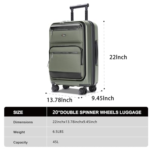 20 Inch Softside Suitcase with Spinner wheels, Carry on Luggage with & USB Port,Hybrid Soft Front & Hard Shell Large Checked Luggage with TSA Lock, Green - color: Green, size: 20 Inch