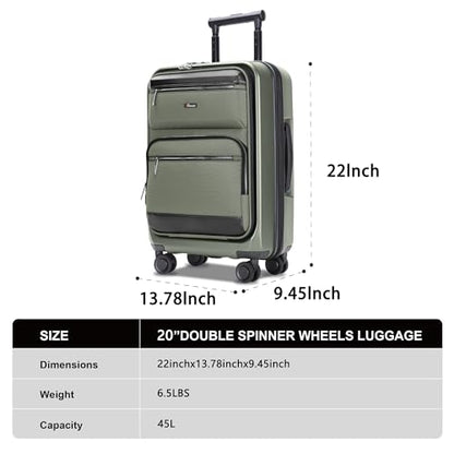 20 Inch Softside Suitcase with Spinner wheels, Carry on Luggage with & USB Port,Hybrid Soft Front & Hard Shell Large Checked Luggage with TSA Lock, Green - color: Green, size: 20 Inch