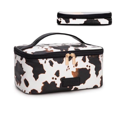 Wrangler Travel Makeup Bag 2pcs Set Cosmetic Bag with Makeup Brush Holder - color: Cow-Brown