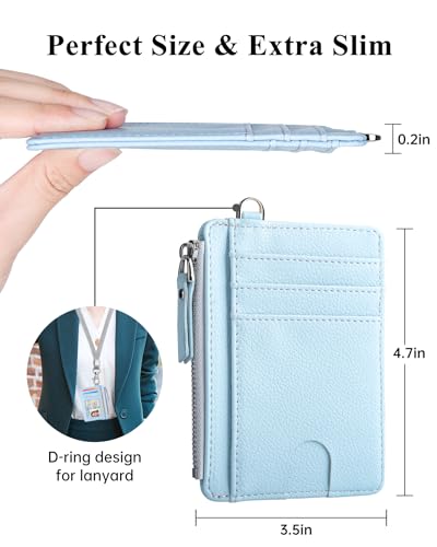 Teskyer 여성용 슬림 RFID 지갑, 지퍼 포켓이 있는 소형 카드 홀더, Cyan, 미니멀리스트 - color: Cyan