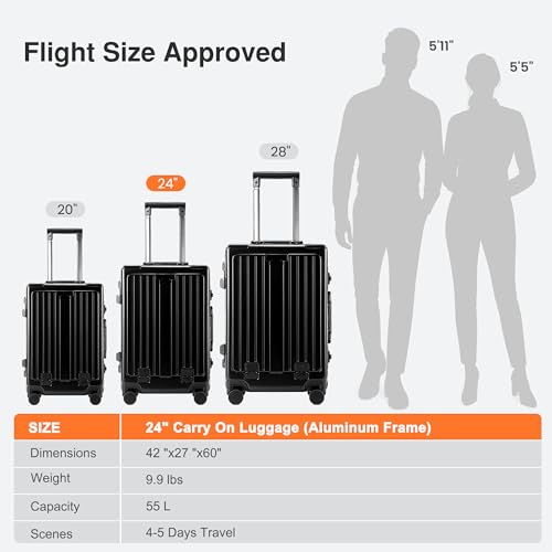 VentureVault Zipperless 24 Inch Luggage With Wheels,Aluminum Frame, Black - color: Black, size: 24 inch