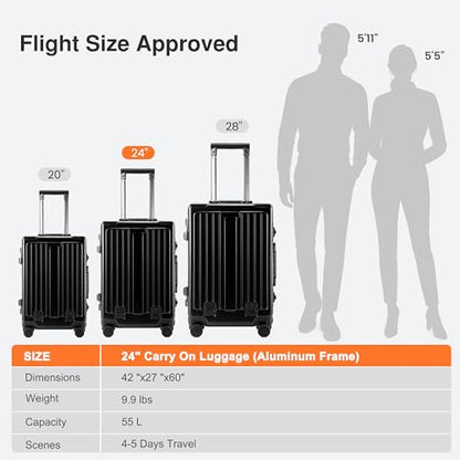 VentureVault Zipperless 24 Inch Luggage With Wheels,Aluminum Frame, Black - color: Black, size: 24 inch