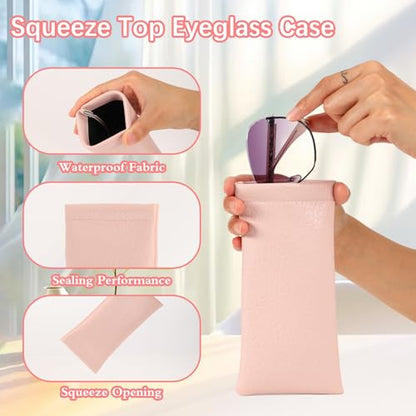 Squeeze Top Sunglass Pouch - Portable Sunglass Organizer Pouch Bags Soft PU Leather Glasses 2 Pack - color: Lilac Purple+denim Blue