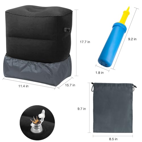 Inflatable Foot Rest Pillow Airplane Travel Kids Black (2 Pack) - color: Black