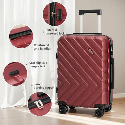 3 piece Carry on luggage 22x14x9 airline approved Vermilion | Lightweight ABS Hardside Luggage, TSA-Approved combination Lock, Suitcases with Spinner Removable Wheels (20"/DB/TB) - color: Vermilion