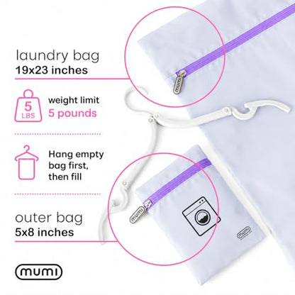 MUMI Smell-Proof Travel Laundry Bag with Folding Hanger, Purple - color: Purple