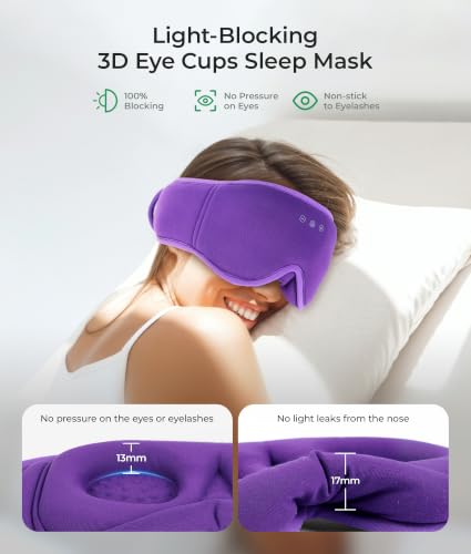 MUSICOZY Sleep Mask Headphones with Bluetooth Wireless Eye Masks Earphones - color: Purple