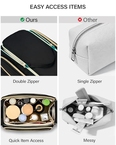 Hanke Travel Toiletry Bag, Wide-Open Dual-Layer Water Resistant Makeup Bag - color: Black