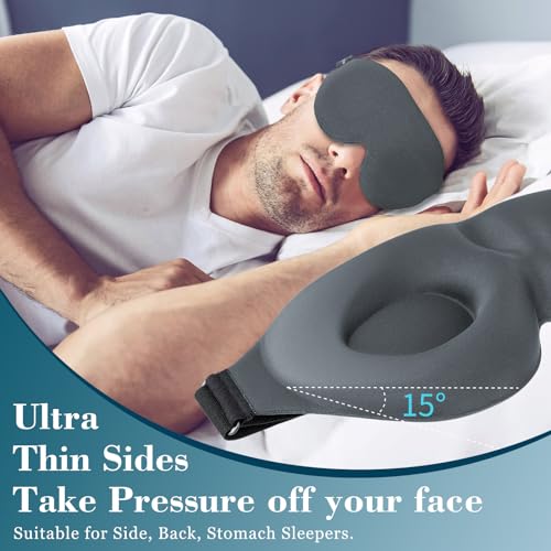 ZGGCD Sleep Mask for Side Sleeper, Light Blocking Eye Mask for Women Men | 3D Contoured Night Blindfold, Luxury Sleeping Eye Cover, Adjustable Strap, Eyeshade for Travel Nap, Flight Essentials, Grey - color: Grey