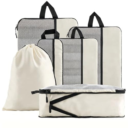 U+U 6 Set Compression Packing Cubes, Travel Organizers (Cream) - color: Cream, size: 6 Set