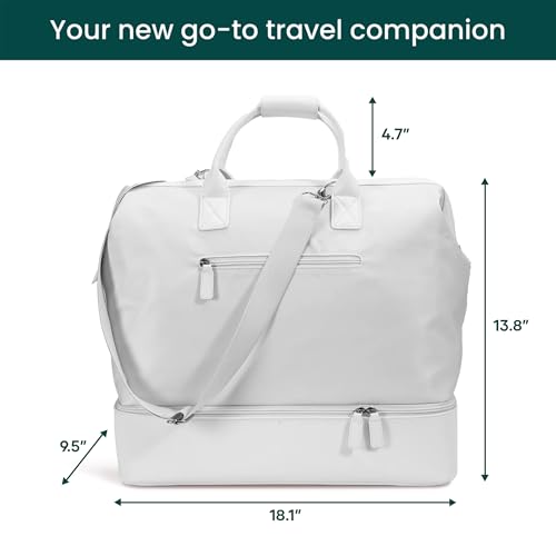 Nobl Travel Weekender Bag for Women & Men, Large Carry-On Duffel, White - color: Ivory