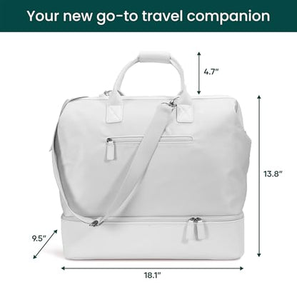 Nobl Travel Weekender Bag for Women & Men, Large Carry-On Duffel, White - color: Ivory
