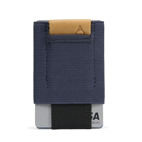 NOMATIC Slim Wallet For Men - Mens Wallet Slim - Navy With Leather - color: Navy with Leather Tab
