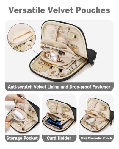 Travel Jewelry Case with Necklace Holder, Earring and Ring Organizer, Black - color: Black