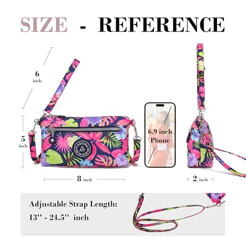 Small Wristlet Wallets for Women Nylon RFID Cross body bag - color: Leafy Purple