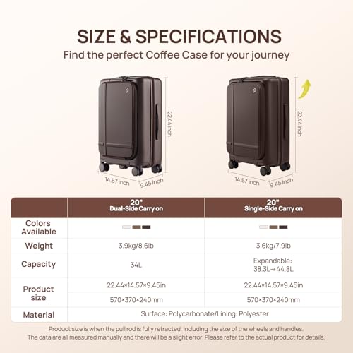 NINETYGO Carry On Luggage 22x14x9 Airline Approved, Coffee Journey Luggage - color: 03-Oats Flat White, size: Carry-On 20-Inch (Clamshell, 34L)