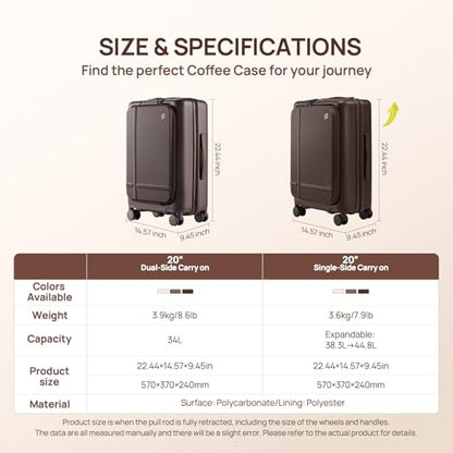 NINETYGO Carry On Luggage 22x14x9 Airline Approved, Coffee Journey Luggage - color: 03-Oats Flat White, size: Carry-On 20-Inch (Clamshell, 34L)