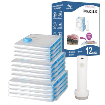 Vacuum Bags for Travel 12 Pack with Cordless Rechargeable USB Electric Pump - size: 12-Pack-C