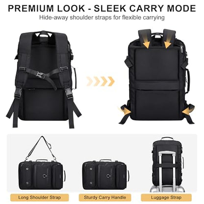 PIJUSHI Carry On Travel Backpack 35L Laptop Backpack Fits 16 inch Laptop - color: Black