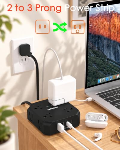 2 Prong Power Strip, WRXDMC 2 Prong to 3 Prong Outlet Adapter, Black, 1625W - size: 5FT Black