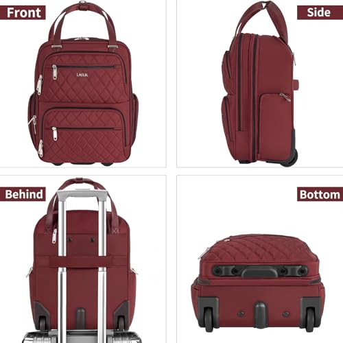 Underseat Carry On Luggage with Wheels, Burgundy, 17" - color: Burgundy