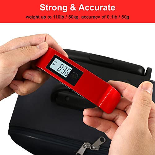 travel inspira Luggage Scale, Portable Digital Hanging Baggage Scale for Travel, Suitcase Weight Scale with Rubber Paint, 110 Pounds, Battery Included - color: Red