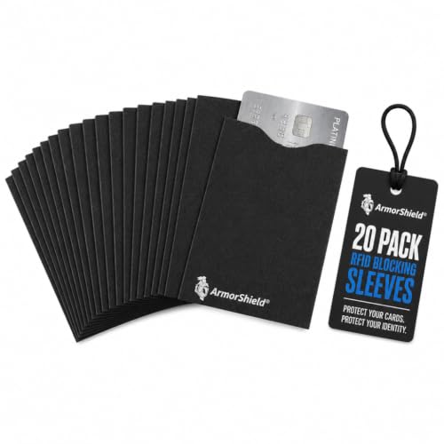 ArmorShield RFID Blocking Sleeves for Credit Cards, 20-Pack Black, USA Made - color: BLACK