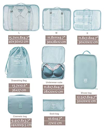 Belsmi 8 Set Packing Cubes with Shoe Bag - Compression Travel Luggage Organizer - color: 8pcs Navy