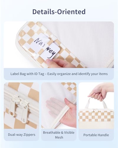Narwey Compression Packing Cubes for Travel, Cute Luggage Organizer Bags - color: ZZ-Light Checkerboard