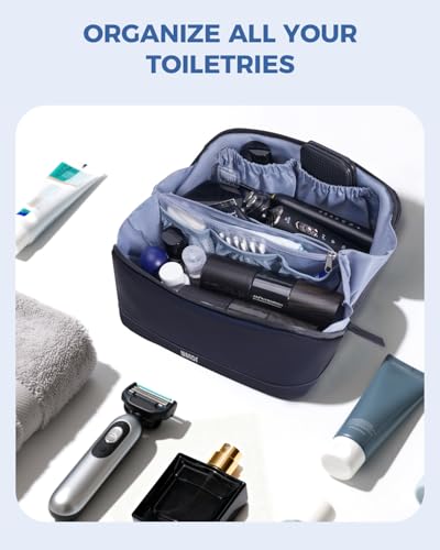 WANDF PU Leather Toiletry Bag for Men, Dopp Kit with Hanging Pouch - color: Medium Plus, Navy Blue, size: Medium Plus