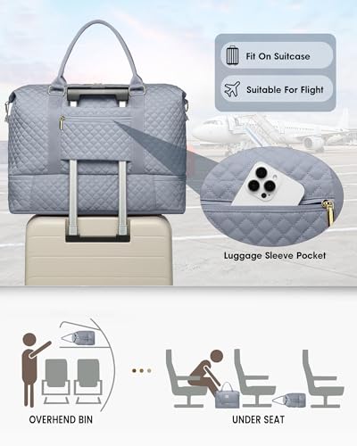 Travel Weekender Duffle Bag for Women: Overnight Bags with Shoe Compartment - color: 8-Grey, size: Large